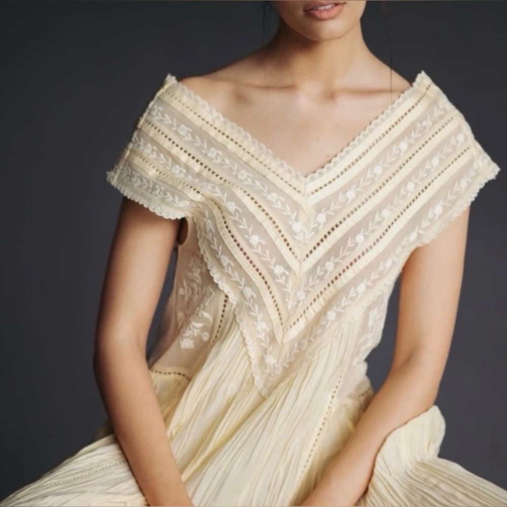 Zara Cream Fringe Embellished V-Neck Maxi Dress - Picture 10 of 12